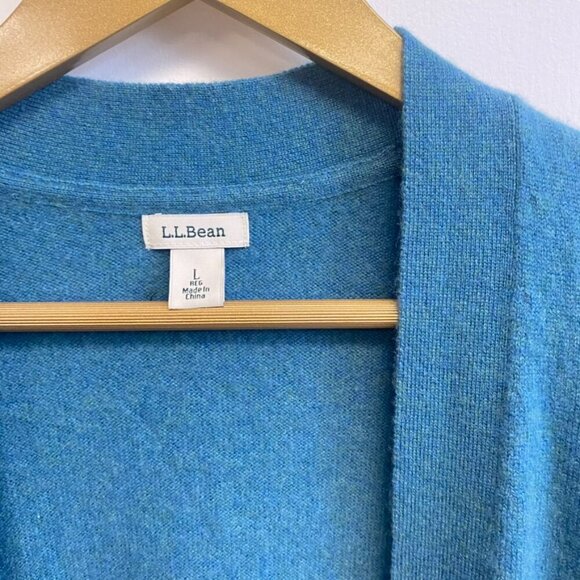L.L. Bean 100% Cashmere Teal Cardigan Sweater - Picture 3 of 11